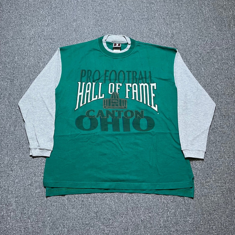 Vintage Jostens Pro Football Hall of Fame Large Green Long Sleeve 90s Thermal